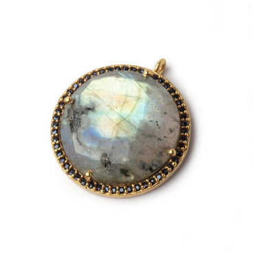 21mm Vermeil & Black CZ Bezel Labradorite Coin Pendant 1 Focal Bead (ONLINE ORDER ONLY)