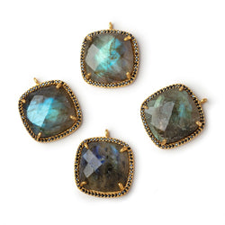 21mm Vermeil & Black CZ Bezel Labradorite Cushion Pendant 1 Focal (ONLINE ORDER ONLY)