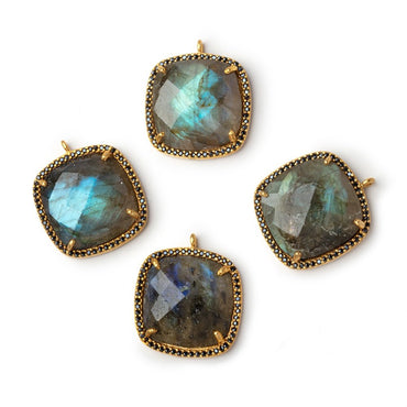 21mm Vermeil & Black CZ Bezel Labradorite Cushion Pendant 1 Focal (ONLINE ORDER ONLY)