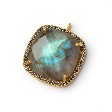 21mm Vermeil & Black CZ Bezel Labradorite Cushion Pendant 1 Focal (ONLINE ORDER ONLY)