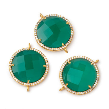 21mm Vermeil CZ Bezel Green Onyx Coin Connector 1 Focal Bead (ONLINE ORDER ONLY)