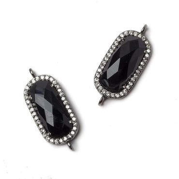 21x10.5mm Black Gold Bezeled CZ & Black Chalcedony Oval Connector 1 pc (ONLINE ORDER ONLY)