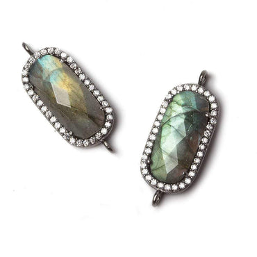 21x10.5mm Black Gold Bezeled CZ & Labradorite Oval Connector 1 pc (ONLINE ORDER ONLY)