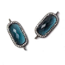 21x10.5mm Black Gold Bezeled CZ & London Blue Quartz Oval Connector 1 pc (ONLINE ORDER ONLY)