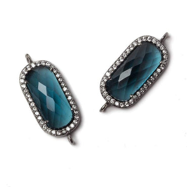 21x10.5mm Black Gold Bezeled CZ & London Blue Quartz Oval Connector 1 pc (ONLINE ORDER ONLY)