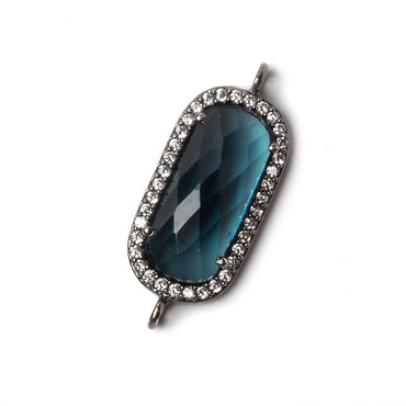 21x10.5mm Black Gold Bezeled CZ & London Blue Quartz Oval Connector 1 pc (ONLINE ORDER ONLY)