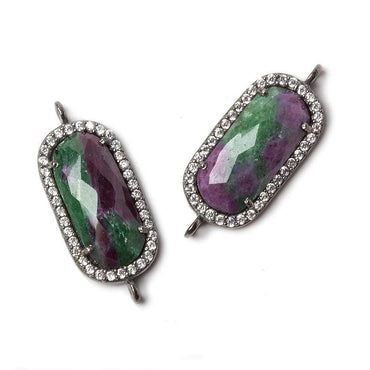 21x10.5mm Black Gold Bezeled CZ & Ruby in Zoisite Oval Connector 1 pc (ONLINE ORDER ONLY)