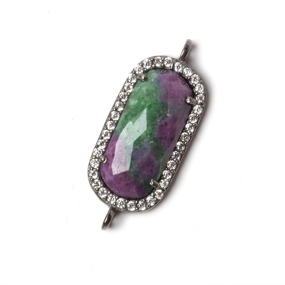 21x10.5mm Black Gold Bezeled CZ & Ruby in Zoisite Oval Connector 1 pc (ONLINE ORDER ONLY)