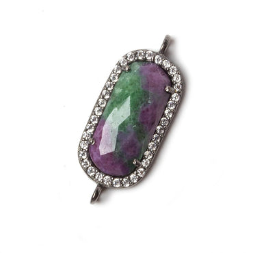 21x10.5mm Black Gold Bezeled CZ & Ruby in Zoisite Oval Connector 1 pc (ONLINE ORDER ONLY)
