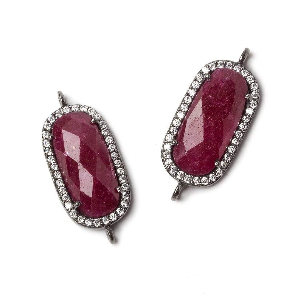 21x10.5mm Black Gold Bezeled CZ & Ruby Oval Connector 1 pc (ONLINE ORDER ONLY)