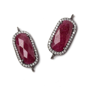 21x10.5mm Black Gold Bezeled CZ & Ruby Oval Connector 1 pc (ONLINE ORDER ONLY)