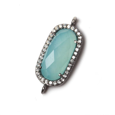 21x10.5mm Black Gold Bezeled CZ & Seafoam Chalcedony Oval Connector 1 pc (ONLINE ORDER ONLY)