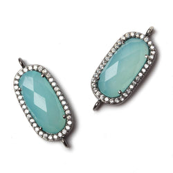 21x10.5mm Black Gold Bezeled CZ & Seafoam Chalcedony Oval Connector 1 pc (ONLINE ORDER ONLY)