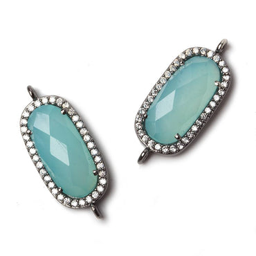 21x10.5mm Black Gold Bezeled CZ & Seafoam Chalcedony Oval Connector 1 pc (ONLINE ORDER ONLY)
