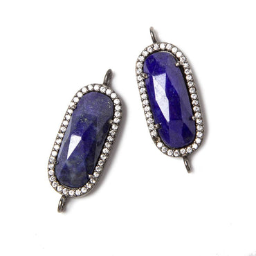 21x10.5mm Black Gold Bezeled White CZ & Lapis Lazuli Oval Connector 1 pc (ONLINE ORDER ONLY)