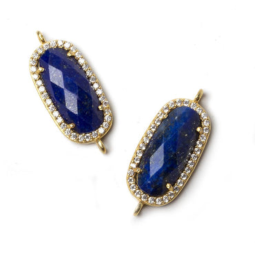21x10.5mm Vermeil Bezeled CZ & Lapis Lazuli Oval Connector 1 pc (ONLINE ORDER ONLY)