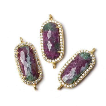 21x10.5mm Gold Bezeled CZ & Ruby in Zoisite Oval Connector 1 pc (ONLINE ORDER ONLY)