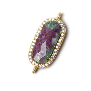 21x10.5mm Gold Bezeled CZ & Ruby in Zoisite Oval Connector 1 pc (ONLINE ORDER ONLY)