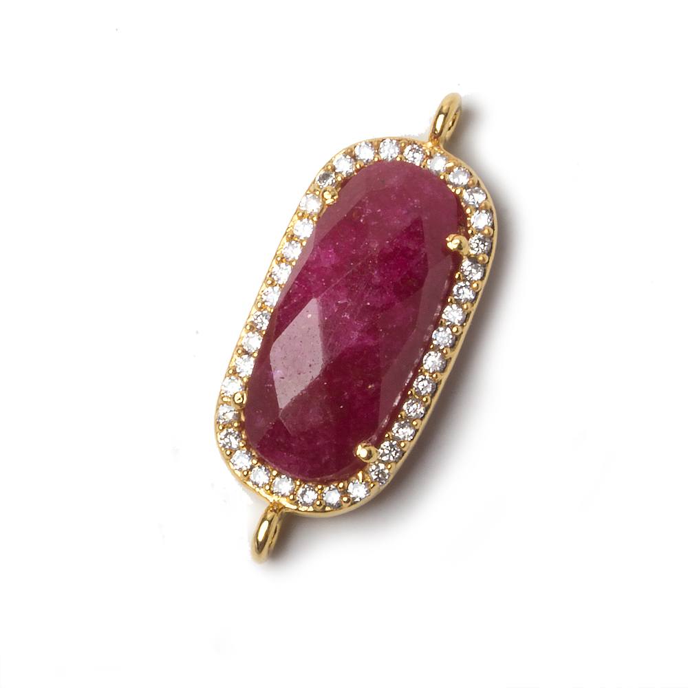 21x10.5mm Vermeil Bezeled CZ & Ruby Oval Connector 1 pc (ONLINE ORDER ONLY)