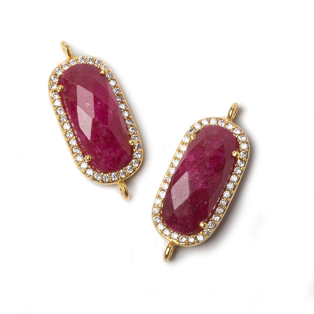 21x10.5mm Vermeil Bezeled CZ & Ruby Oval Connector 1 pc (ONLINE ORDER ONLY)