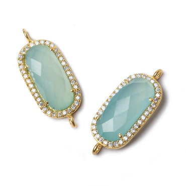 21x10.5mm Vermeil Bezeled CZ & Seafoam Chalcedony Oval Connector 1 pc (ONLINE ORDER ONLY)