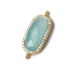 21x10.5mm Vermeil Bezeled CZ & Seafoam Chalcedony Oval Connector 1 pc (ONLINE ORDER ONLY)