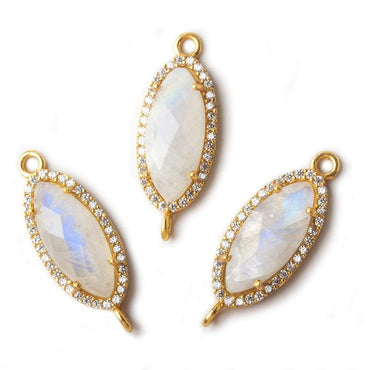 21x10mm Gold CZ Bezel Rainbow Moonstone Marquise Connector 1 piece (ONLINE ORDER ONLY)