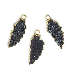 21x10mm Gold Leafed Black Drusy Feather Pendant 1 piece (ONLINE ORDER ONLY)