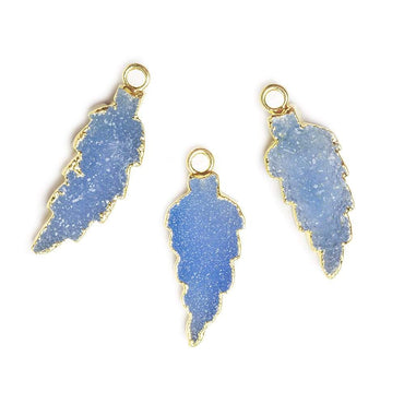 21x10mm Gold Leafed Santorini Blue Drusy Feather Pendant 1 piece (ONLINE ORDER ONLY)