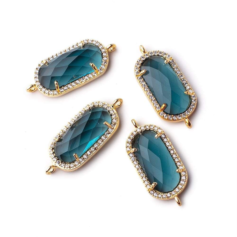 21x11.5mm Vermeil Bezeled CZ & London Blue Quartz Oval Connector 1 pc (ONLINE ORDER ONLY)