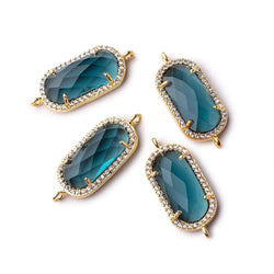 21x11.5mm Vermeil Bezeled CZ & London Blue Quartz Oval Connector 1 pc (ONLINE ORDER ONLY)