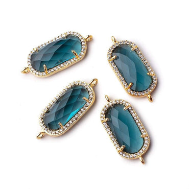 21x11.5mm Vermeil Bezeled CZ & London Blue Quartz Oval Connector 1 pc (ONLINE ORDER ONLY)