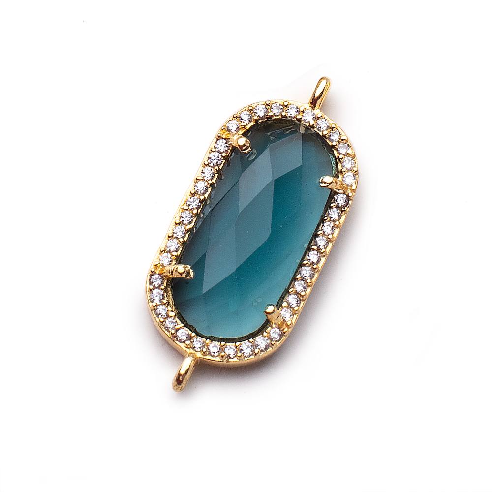 21x11.5mm Vermeil Bezeled CZ & London Blue Quartz Oval Connector 1 pc (ONLINE ORDER ONLY)