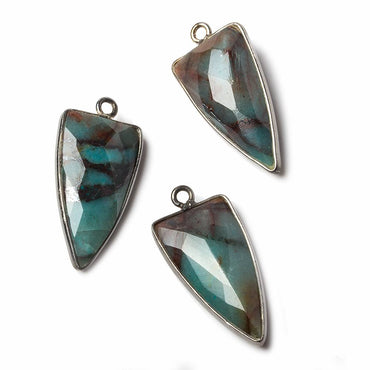 21x11mm Black Gold Bezel Chrysocolla faceted point 1 focal bead (ONLINE ORDER ONLY)