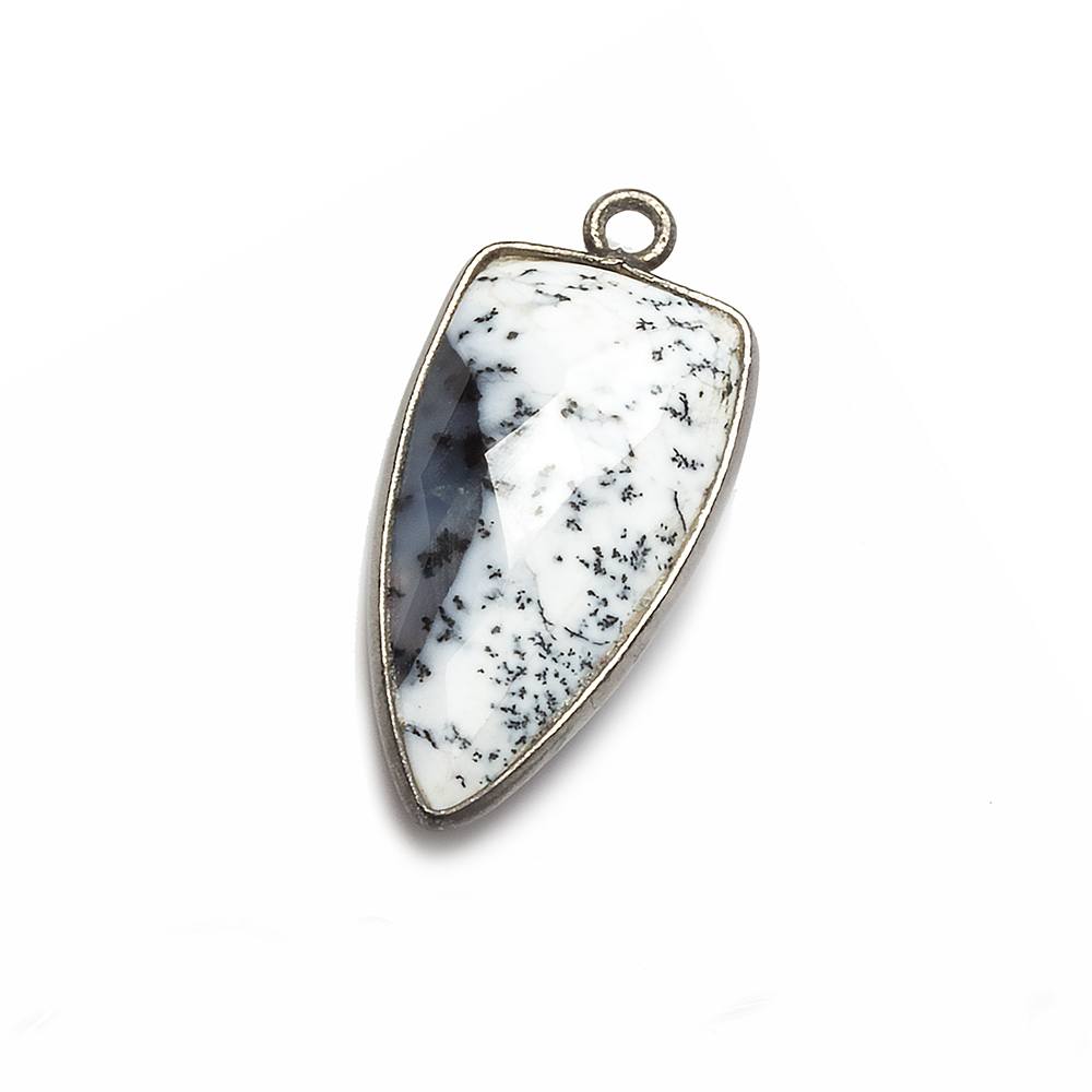21x11mm Black Gold Bezel Dendritic Opal faceted point 1 focal bead (ONLINE ORDER ONLY)