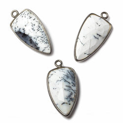 21x11mm Black Gold Bezel Dendritic Opal faceted point 1 focal bead (ONLINE ORDER ONLY)