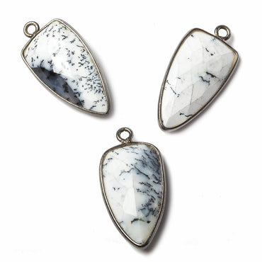 21x11mm Black Gold Bezel Dendritic Opal faceted point 1 focal bead (ONLINE ORDER ONLY)