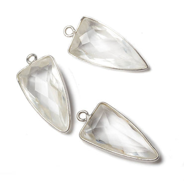21x11mm Silver Bezel Crystal Quartz faceted point 1 focal bead (ONLINE ORDER ONLY)