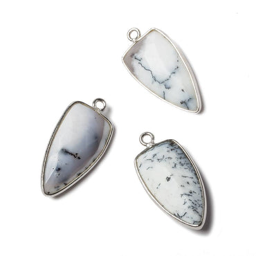 21x11mm Silver Bezel Dendritic Opal faceted point 1 focal bead (ONLINE ORDER ONLY)
