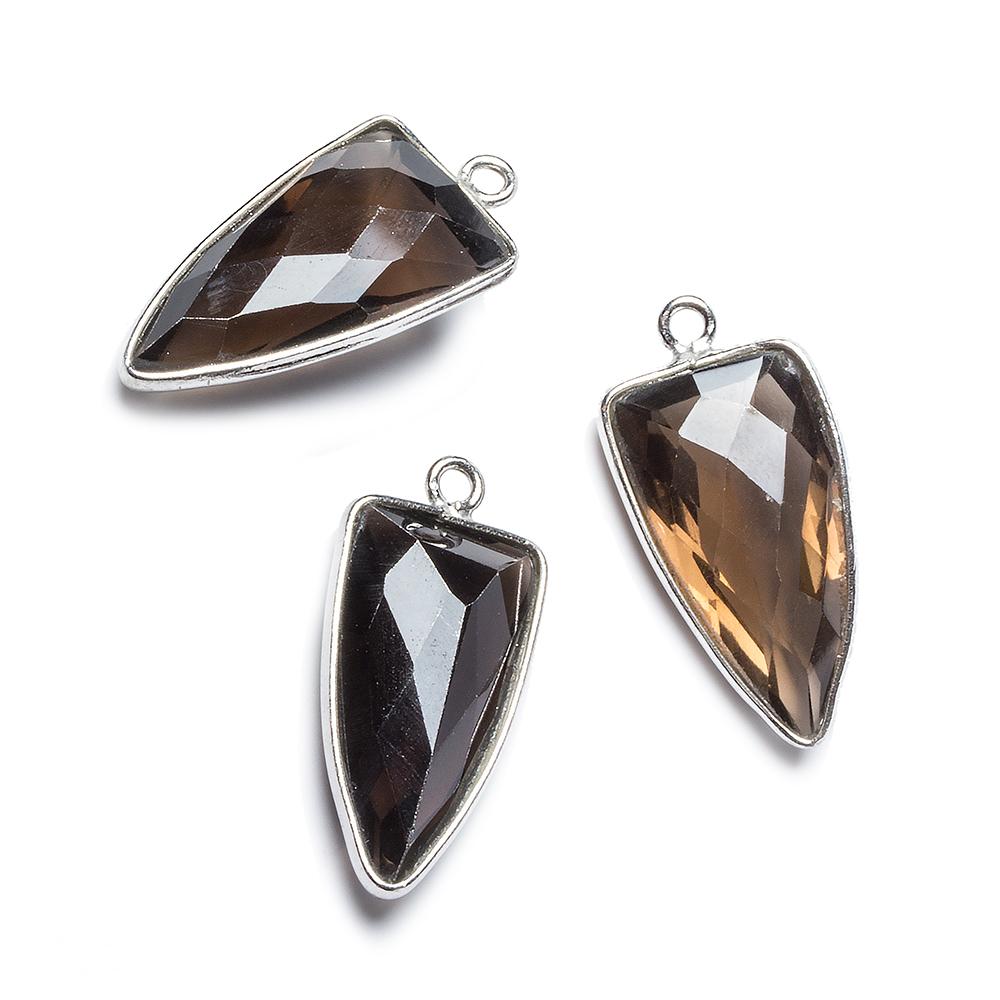 21x11mm Silver Bezel Smoky Quartz faceted point 1 focal bead (ONLINE ORDER ONLY)