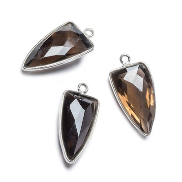 21x11mm Silver Bezel Smoky Quartz faceted point 1 focal bead (ONLINE ORDER ONLY)
