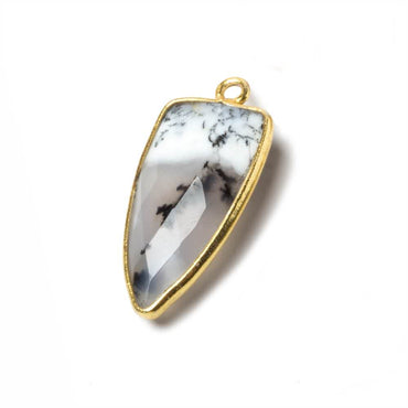 21x11mm Vermeil Bezel Dendritic Opal faceted point 1 focal bead (ONLINE ORDER ONLY)