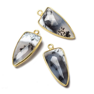21x11mm Vermeil Bezel Dendritic Opal faceted point 1 focal bead (ONLINE ORDER ONLY)