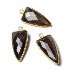 21x11mm Vermeil Bezel Smoky Quartz faceted point 1 focal bead (ONLINE ORDER ONLY)