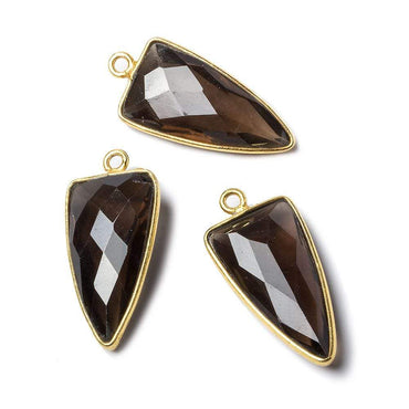 21x11mm Vermeil Bezel Smoky Quartz faceted point 1 focal bead (ONLINE ORDER ONLY)