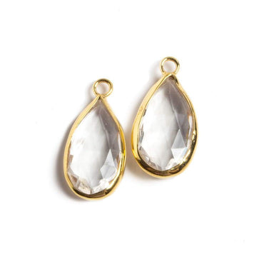 21x11mm Vermeil Bezeled Crystal Quartz faceted Pear Pendant Set of 2 (ONLINE ORDER ONLY)