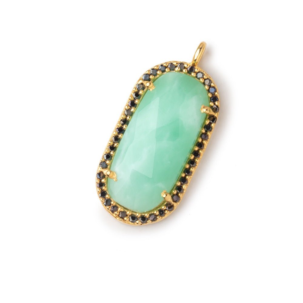 21x11mm Vermeil & Black CZ Bezel Chrysoprase Oval Pendant 1 Focal Bead (ONLINE ORDER ONLY)