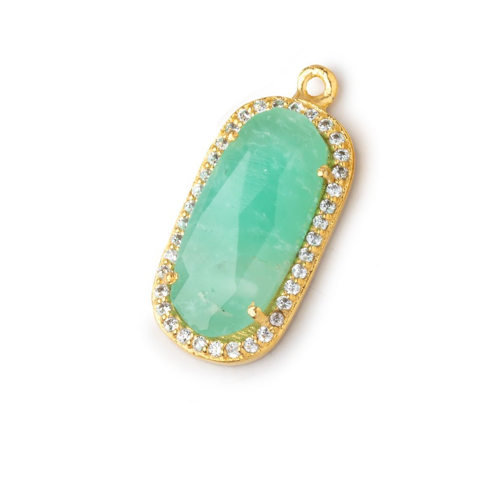 21x11mm Vermeil CZ Bezel Chrysoprase Oval Pendant 1 Focal Bead (ONLINE ORDER ONLY)