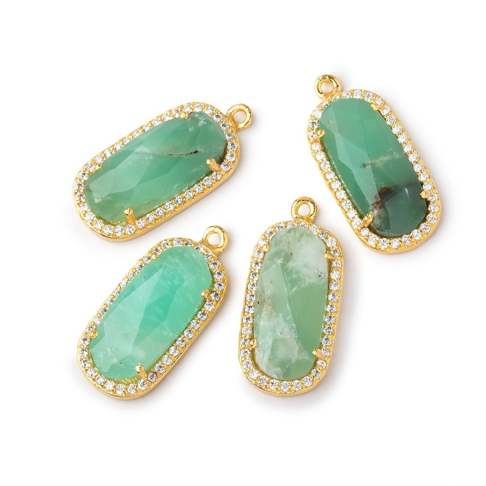 21x11mm Vermeil CZ Bezel Chrysoprase Oval Pendant 1 Focal Bead (ONLINE ORDER ONLY)