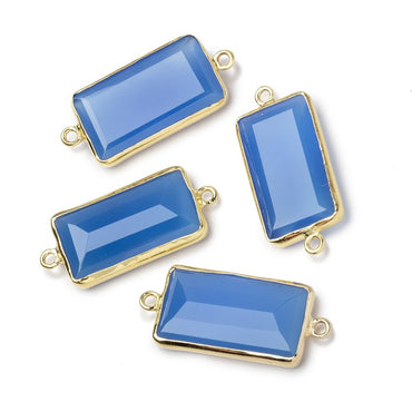 21x12mm Vermeil Bezel Santorini Blue Chalcedony Rectangle Connector 1 Focal (ONLINE ORDER ONLY)